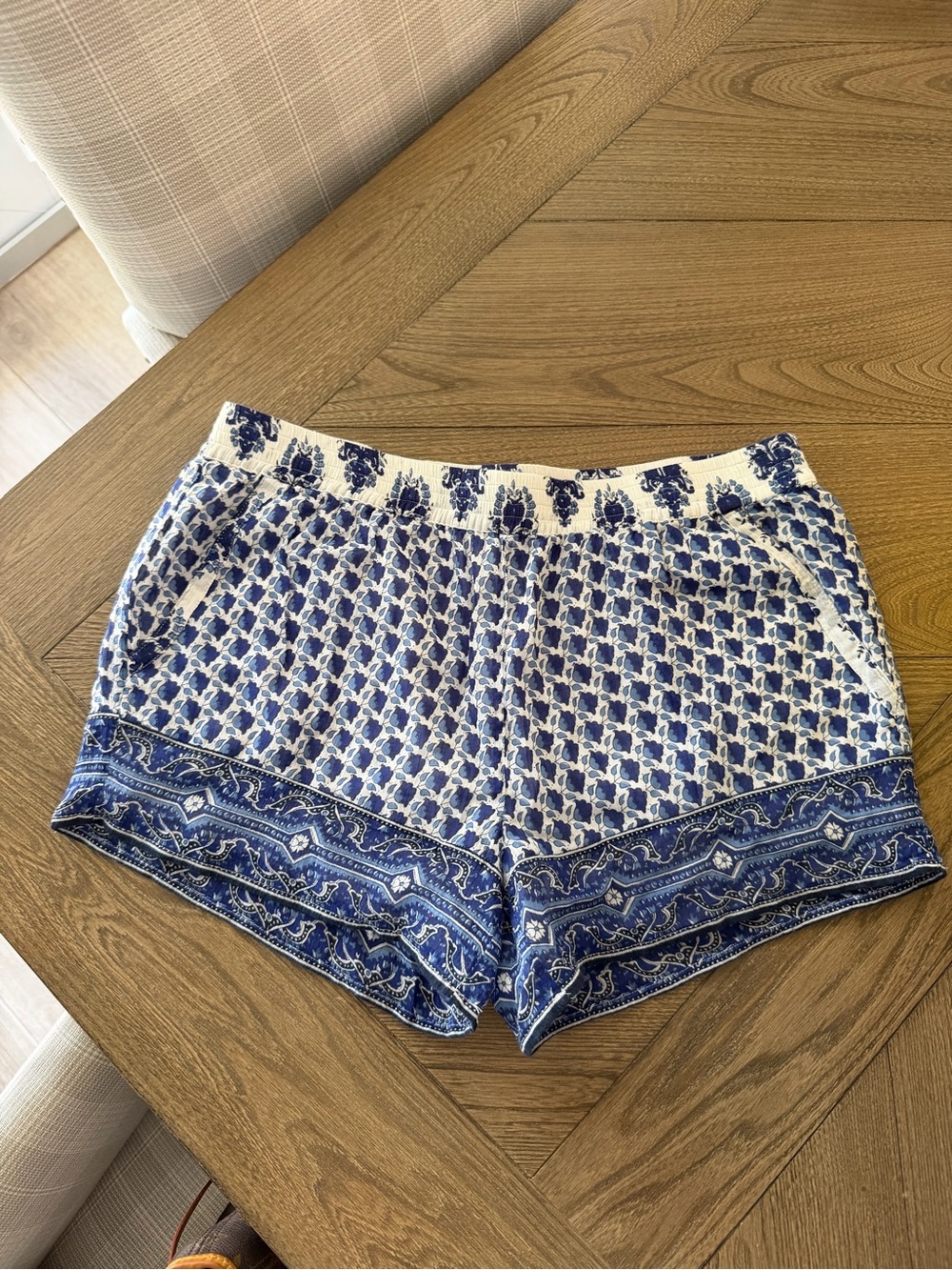 Soft Joie Blue and White Printed Shorts